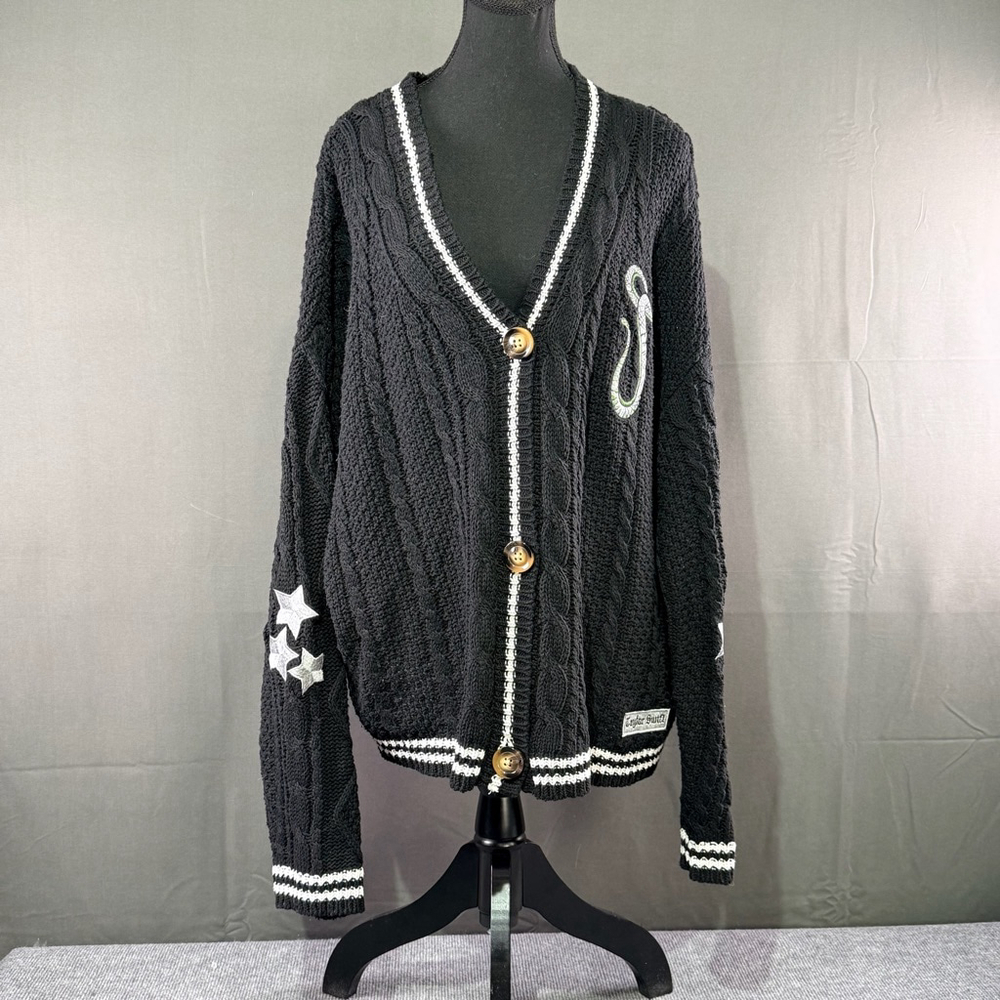 VTG Taylor Swift Reputation Cardigan Women 2XL Snake Cable Knit Tour Merch Black